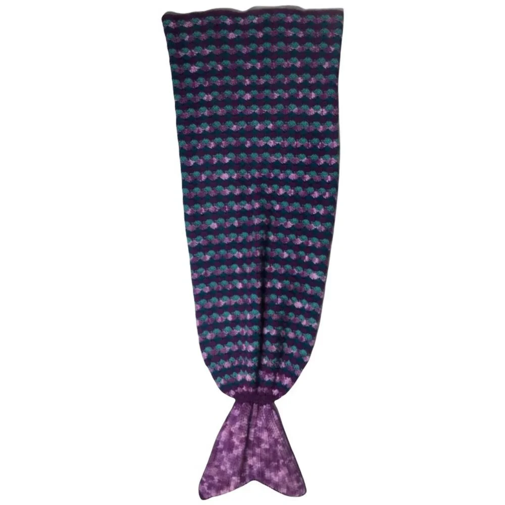Handmade Hand Crafted Purple Green Diamond Mermaid Tail Throw Blanket 63x20